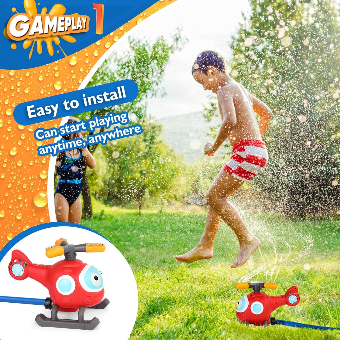 2-in-1 Water Sprinkler Baseball Helicopter Toy