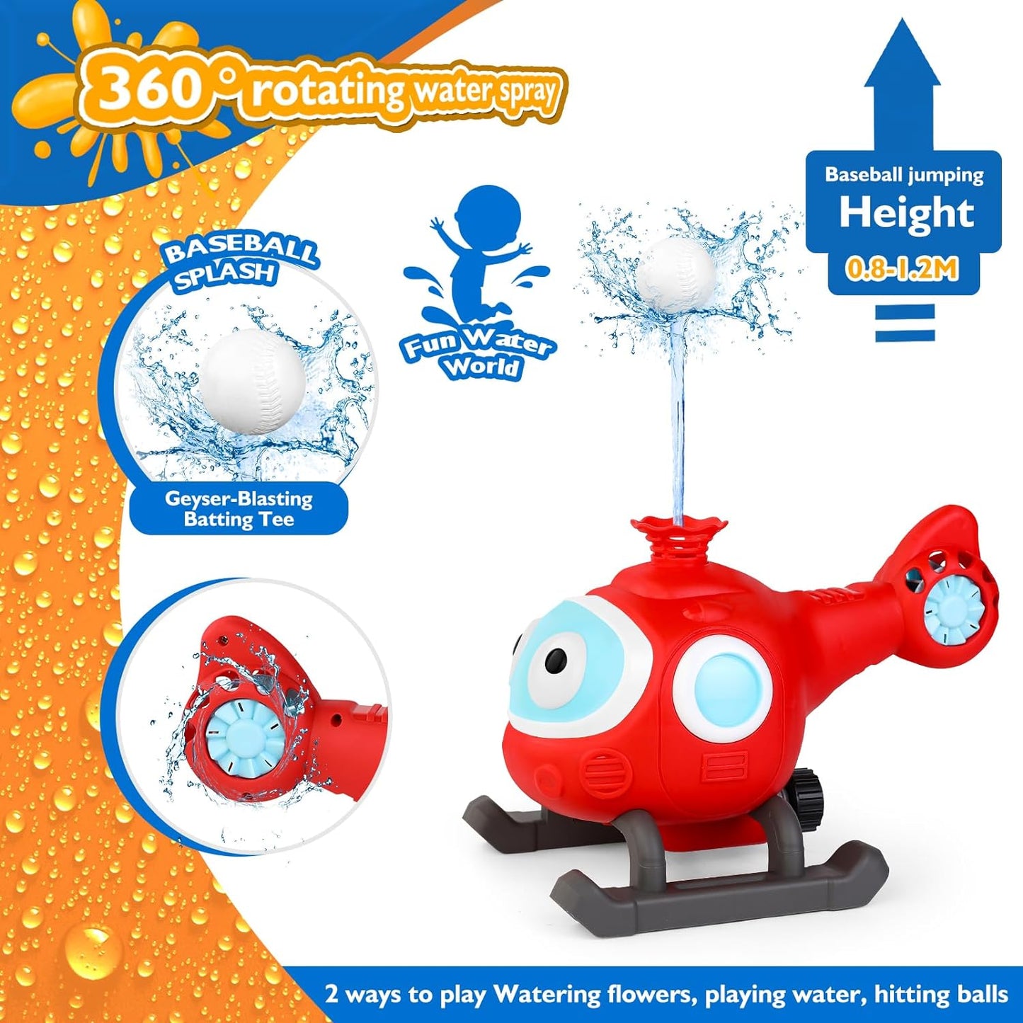 2-in-1 Water Sprinkler Baseball Helicopter Toy